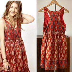 FREE PEOPLE | Vacation Metallic Grommet Batik Print Dress